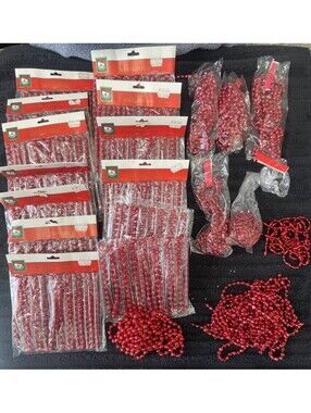 Vintage Christmas Red Ball Garland Santa’s World Holiday Trim, Kurt Adler NOS